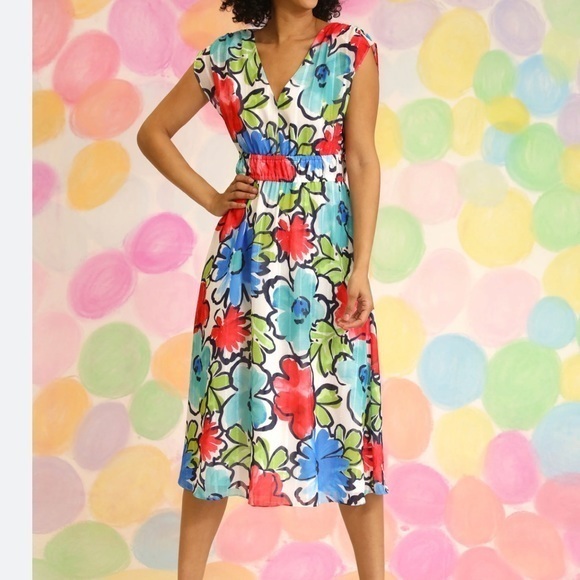 Maggy London Women's Sleeveless V-Neck Floral Printed summer midi dress 18W NWOT - Picture 1 of 10